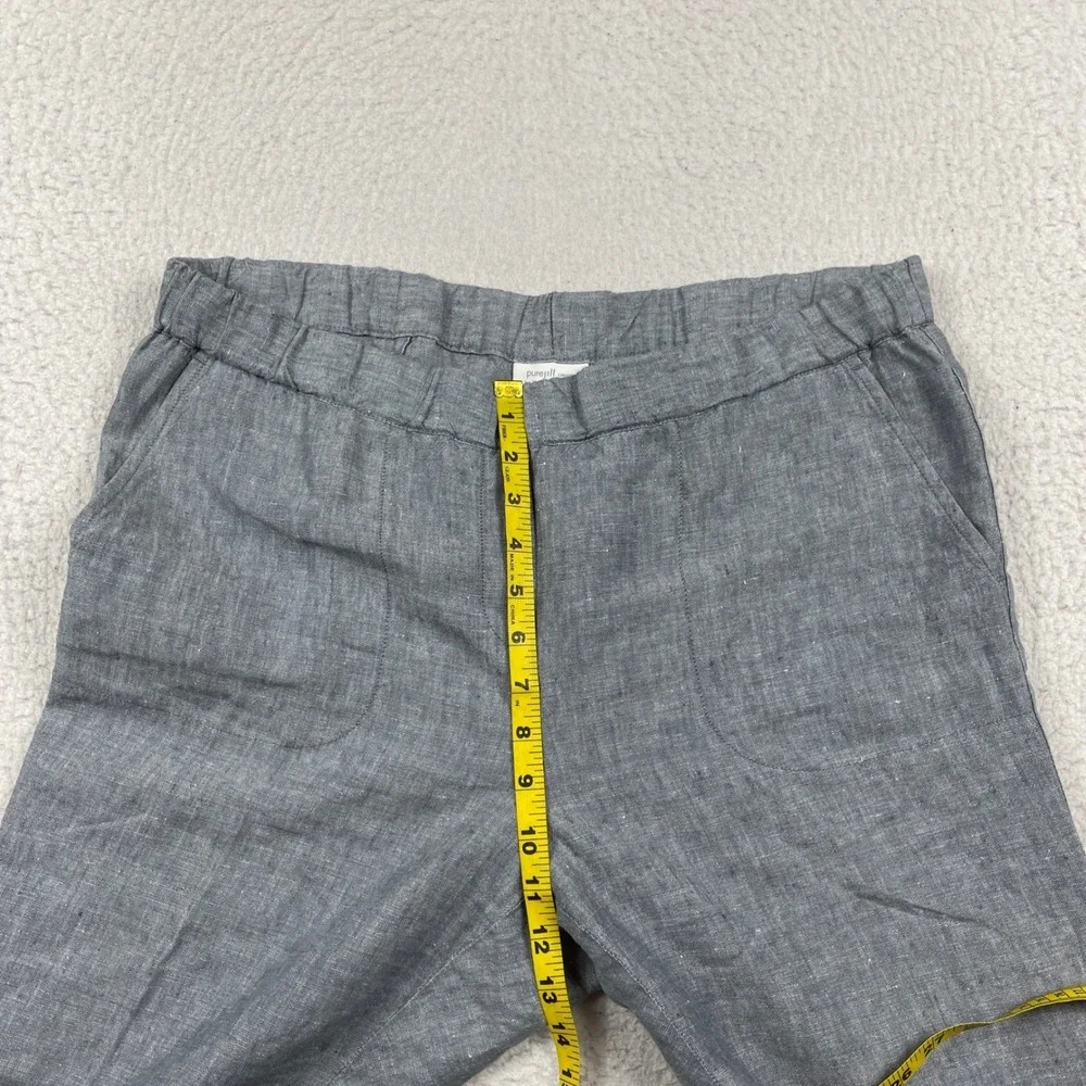 Pure Jill‎ Linen Pants Women Large Petite Chambray Elastic Waist Straight